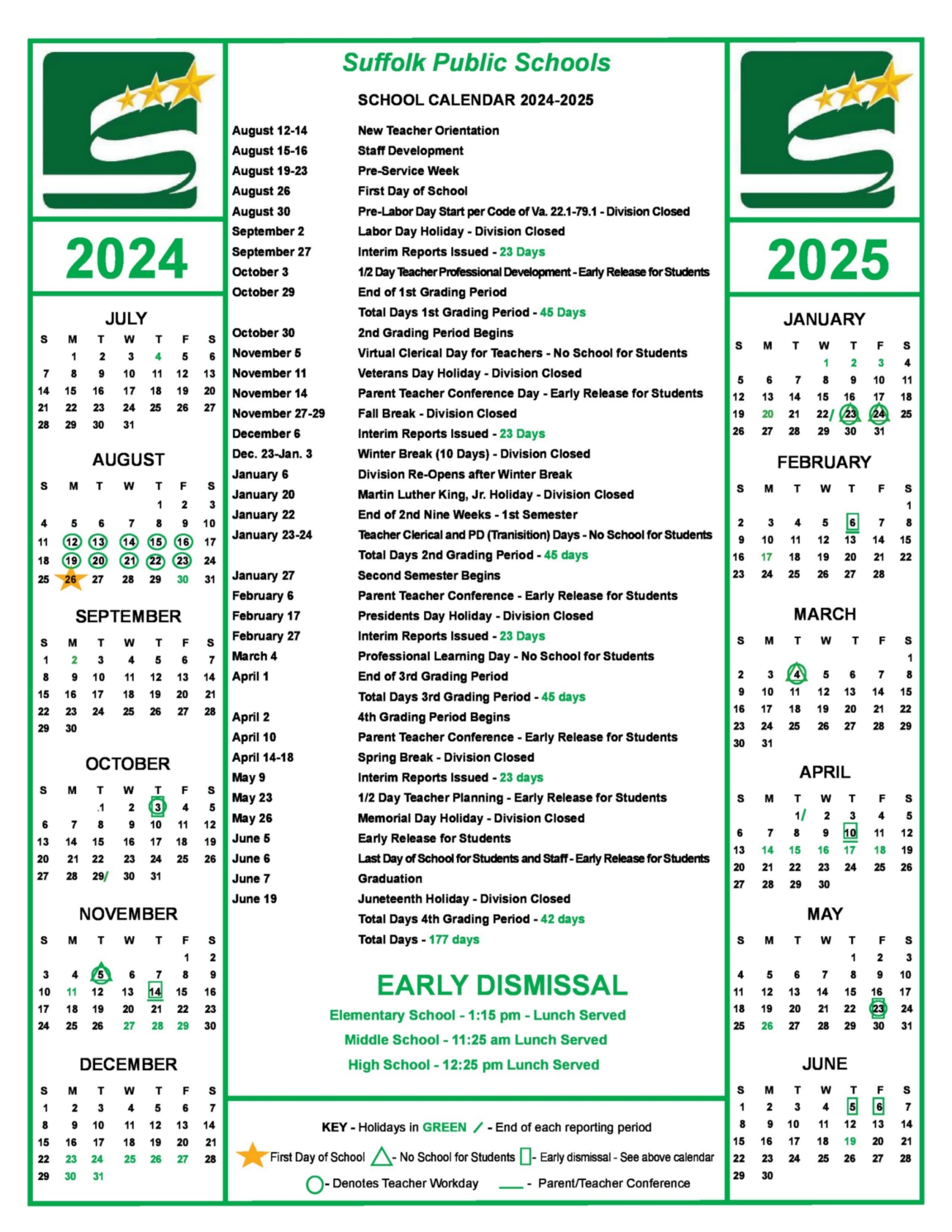 2024-2025 School Calendar